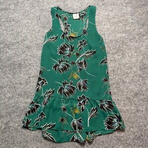 CAbi Zoe Falling Flowers Green Floral Peplum Tank Top XS